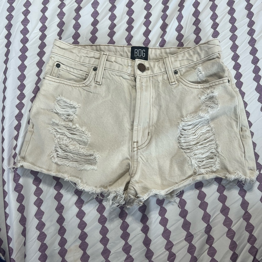 BDG Women's Tan Distressed Jean Shorts